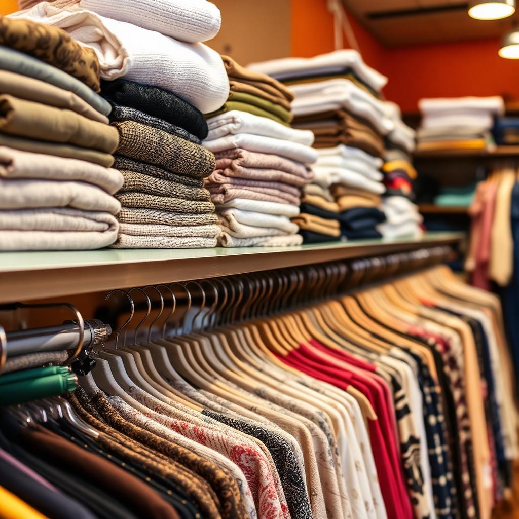 Neatly organized clothing rack in the consignment area