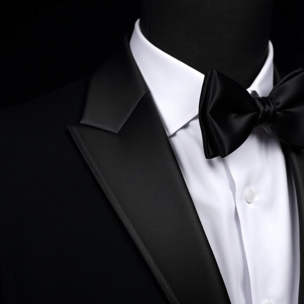 Tuxedo jacket and bowtie detail for formal rental